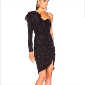 Veronica Beard Leona Dress Black Red Polka Dot One Shoulder Ruffle Silk Sz 4